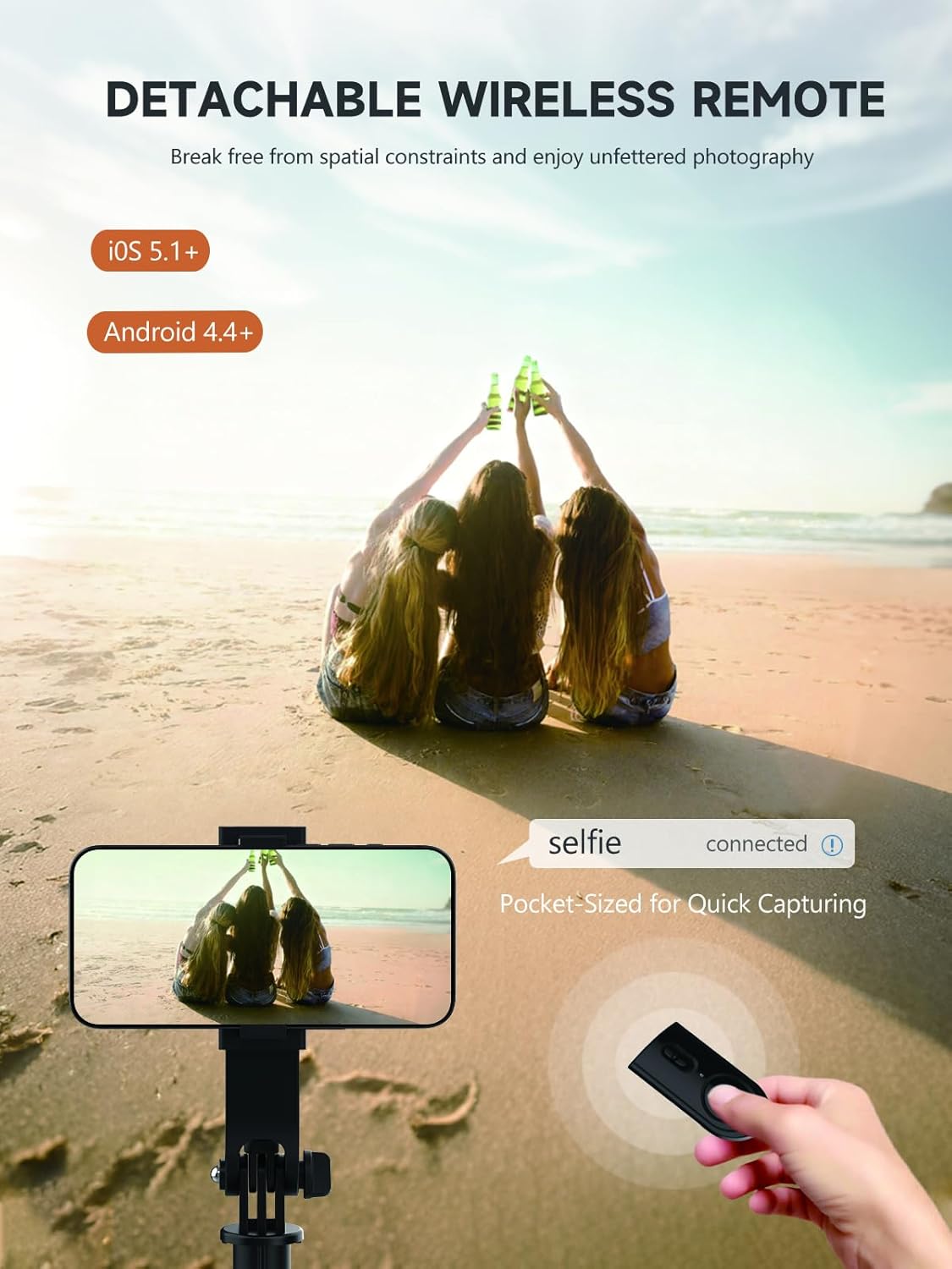 Detalle de QIVORO 71"/180cm Phone Tripod: Portable, Extendable Selfie Stick and Tripod for Phone or Camera