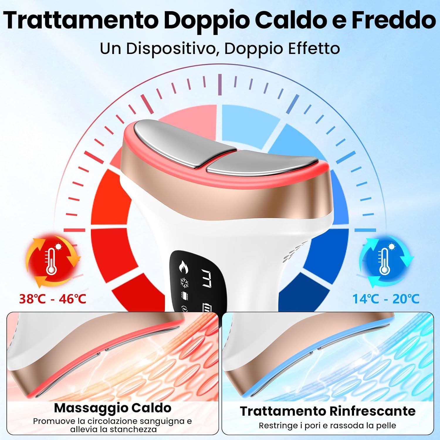 Detalle 2 de Massaggiatore Viso Lifting Elettrico Antirughe: EMS, Caldo e Freddo, 7 Modi e 7 LED – Bianco