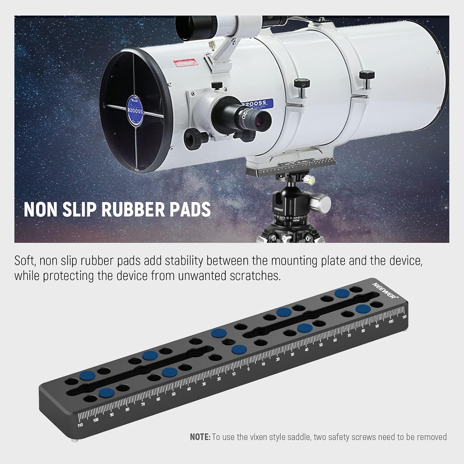 Detalle de NEEWER Barra di guida 230mm con piastra a coda di rondine stile Vixen e attacco metallo per telescopio/OTA QR003