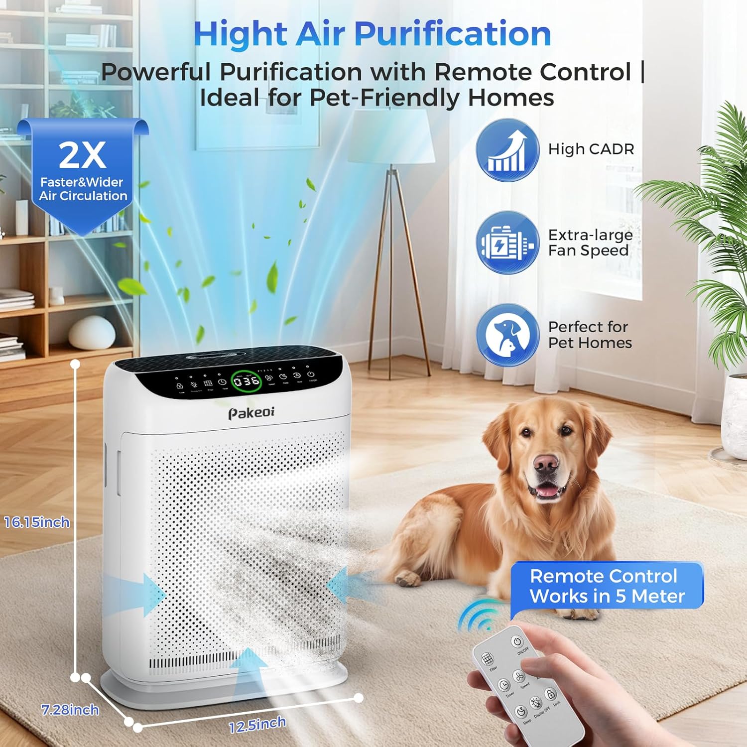 Detalle 2 de PAKEOI ZX001 HEPA Air Purifier, Dual Intake, Washable Pre-Filters, 3,000 ft²