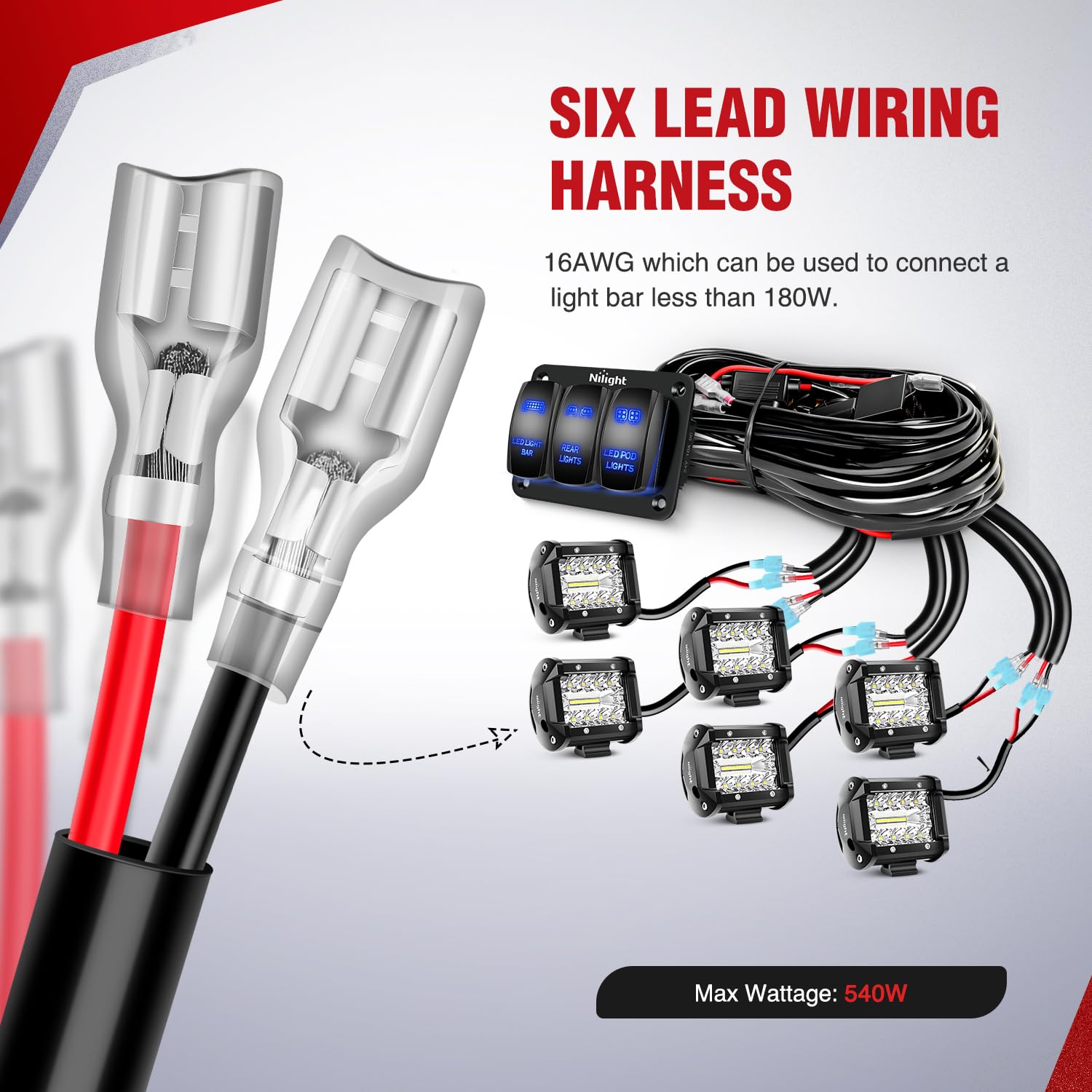 Detalle 2 de Nilight 16AWG Wiring Harness Kit 12V