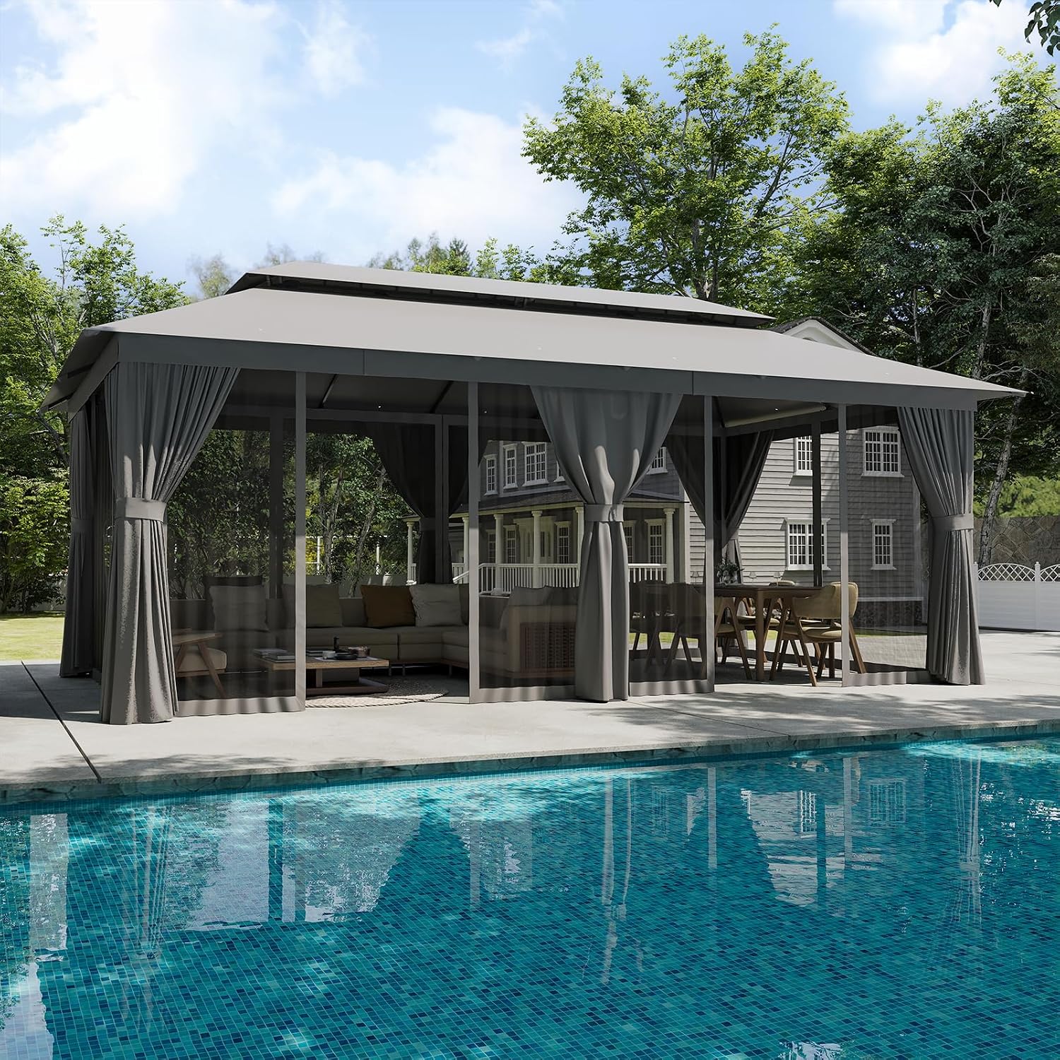 Thumbnail 6 de Aoxun G30067NEW 20' x 10' Outdoor Gazebo with Netting and Curtains