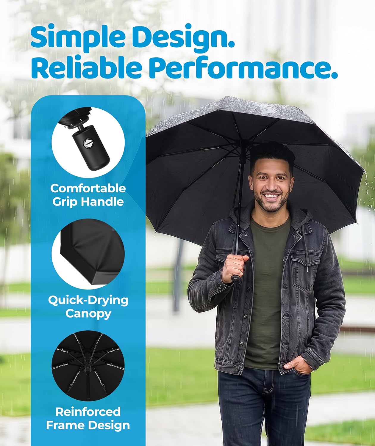 Detalle de Rain-Mate Windproof Compact Umbrella (Auto Open & Close) — Portable Folding Travel Umbrella for Rain