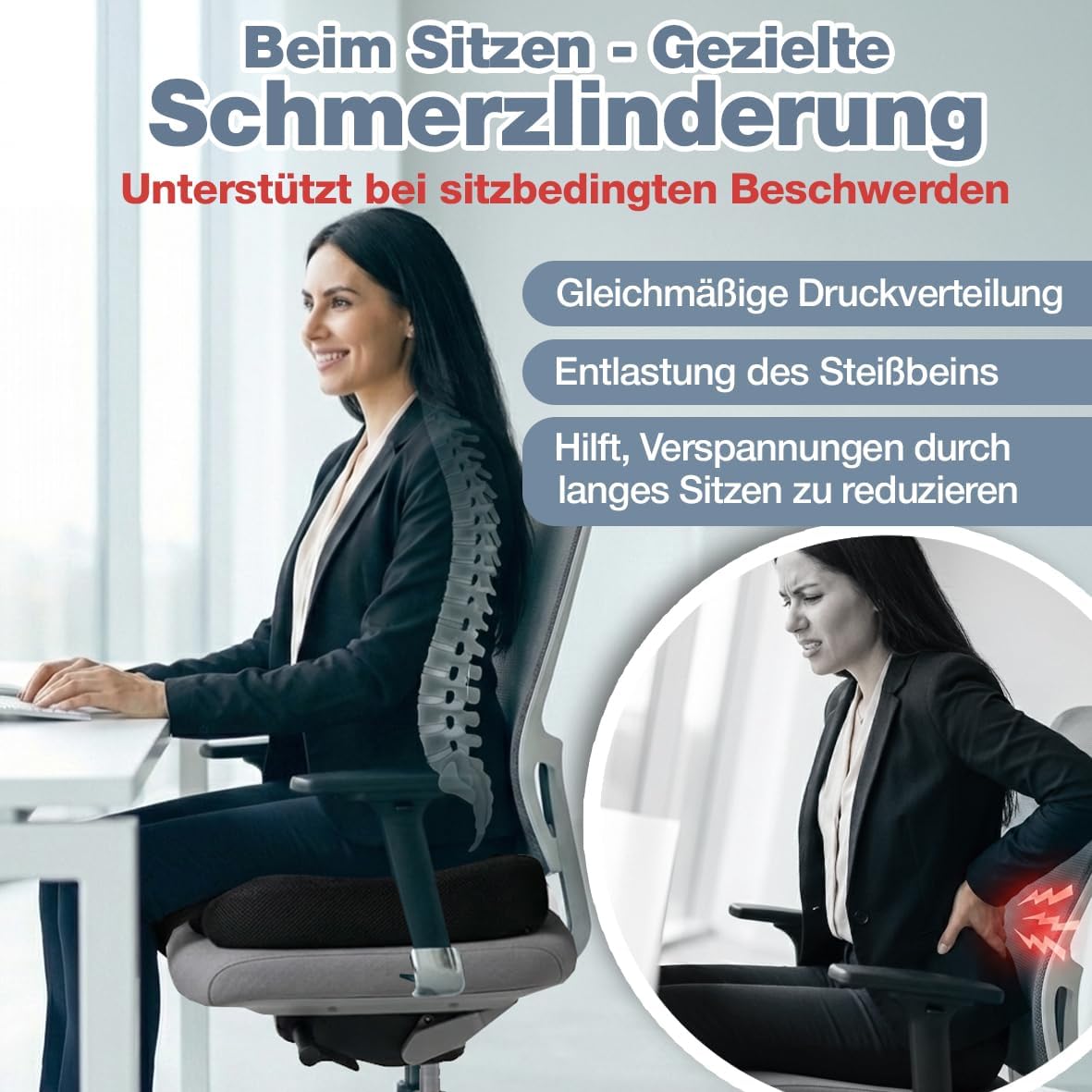 Detalle 2 de Sitzkissen orthopädisch Steißbeinkissen Medium 60-90 kg