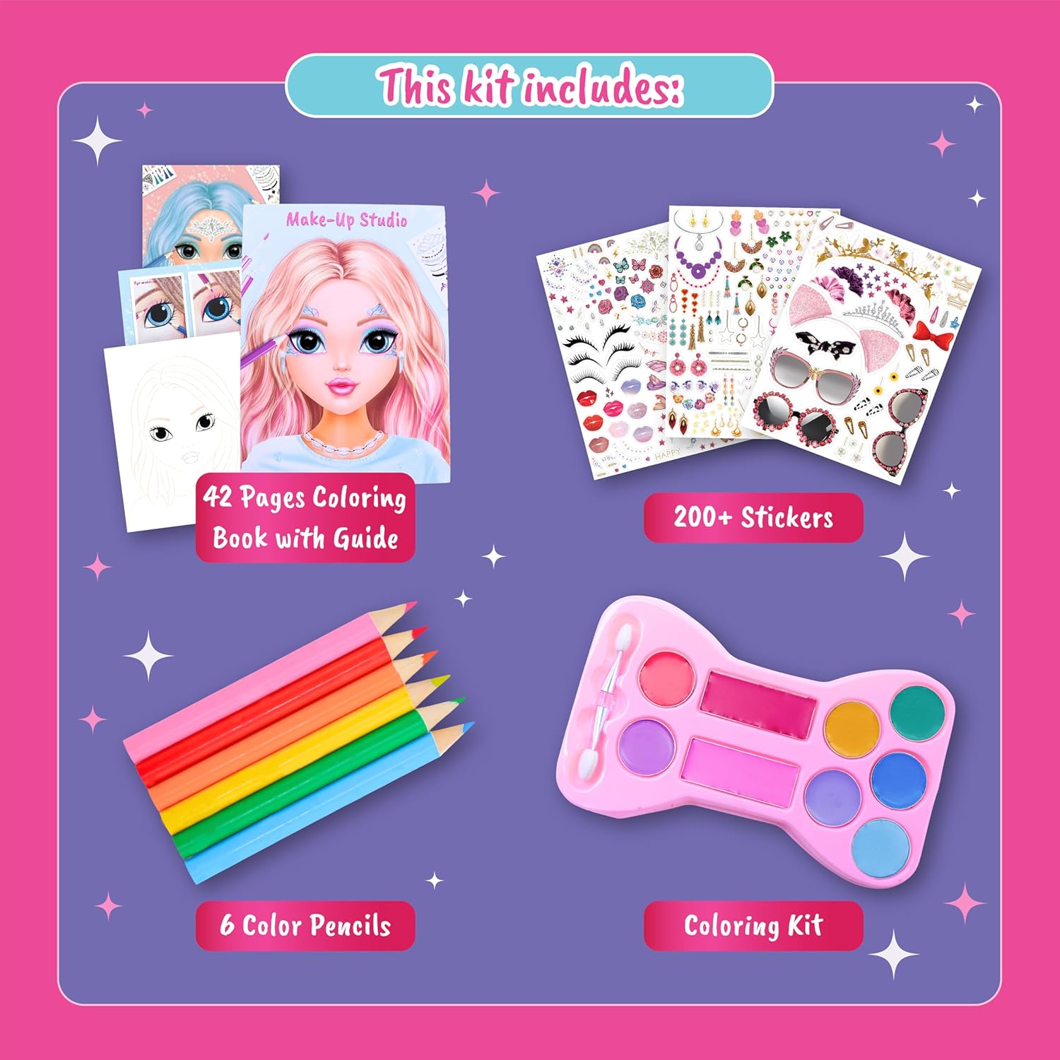 Detalle de BSCOOL Make-up Artist 3-in-1 Fun Makeup, Sticker & Coloring Kit for Girls (Ages 5+)