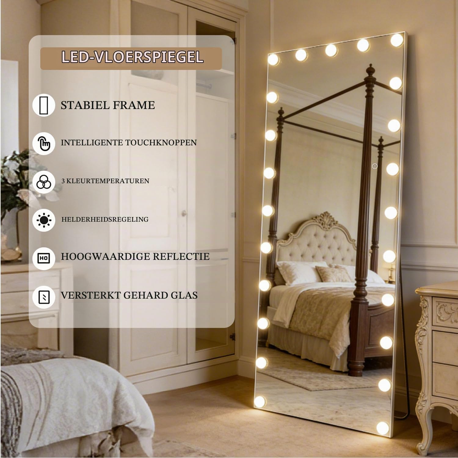 Detalle 1 de CASSILANDO Hollywood-spiegel 165 x 60 cm met ledverlichting en 3 lichtkleuren