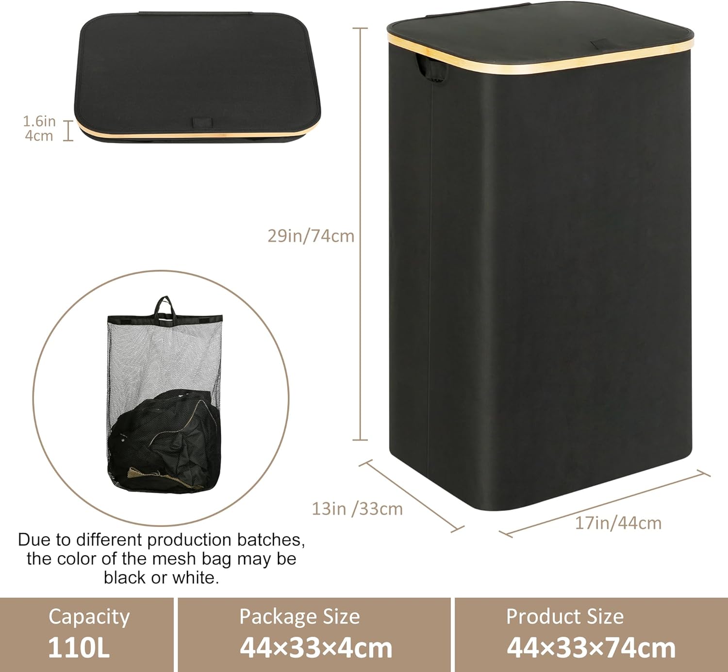 Detalle 2 de iEGrow 110L Laundry Hamper with Lid (Collapsible) in Black