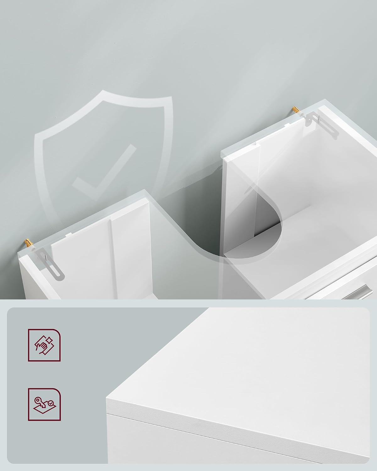 Detalle de VASAGLE BBK513WB01 Under-Sink Bathroom Cabinet, 3 Drawers, Cloud White