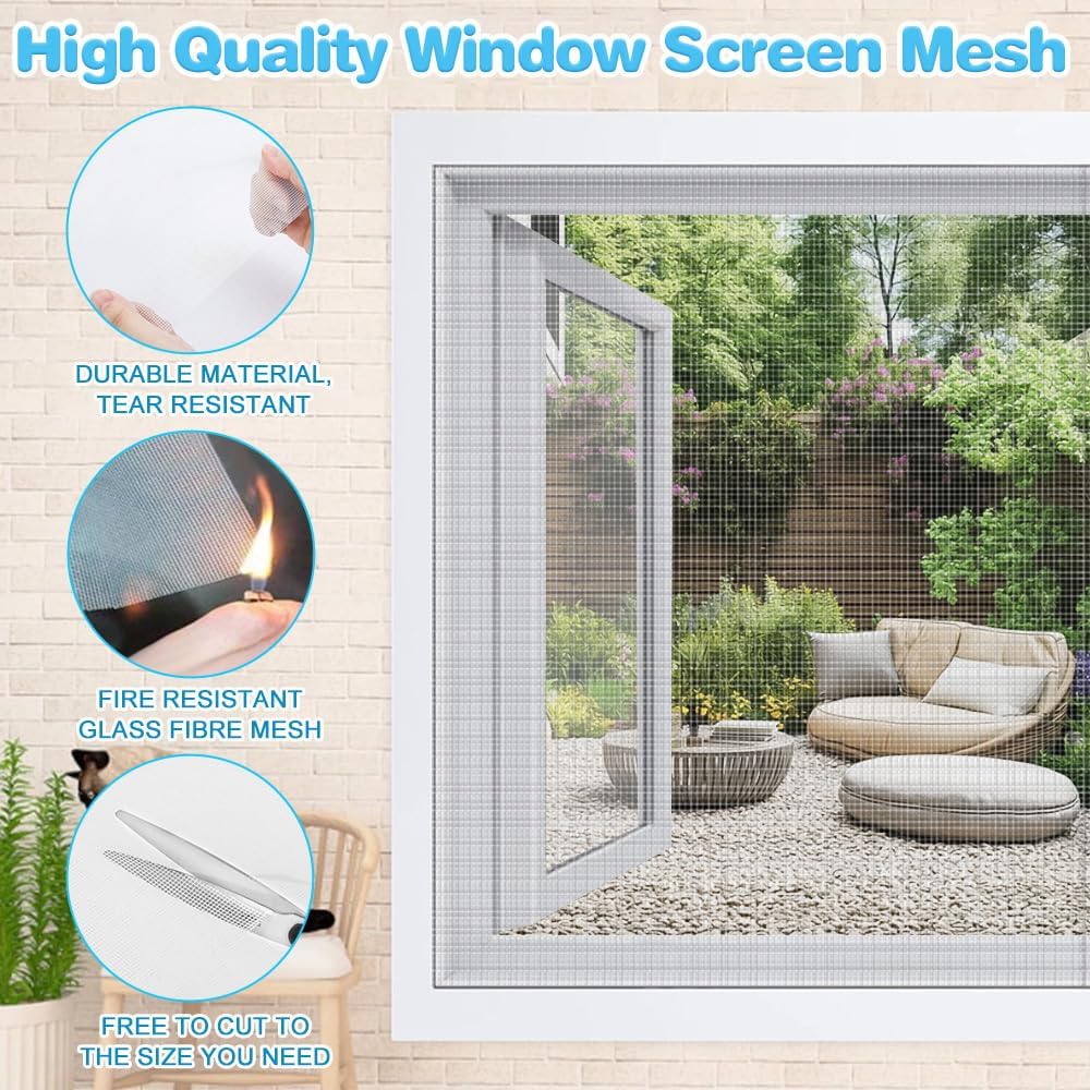 Detalle de BUZIFU Fliegengitter Fenster 120 x 600 cm – Fiberglas-Maschengewebe mit Reinigungsbürste