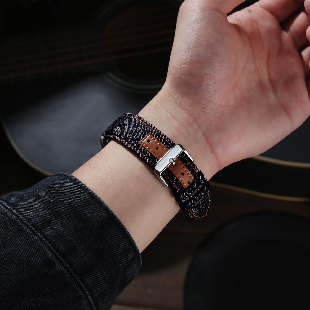 Detalle de Triblanc Denim Canvas Watch Straps 18mm/20mm/22mm with Quick Release – Replacement Strap for Men and Women