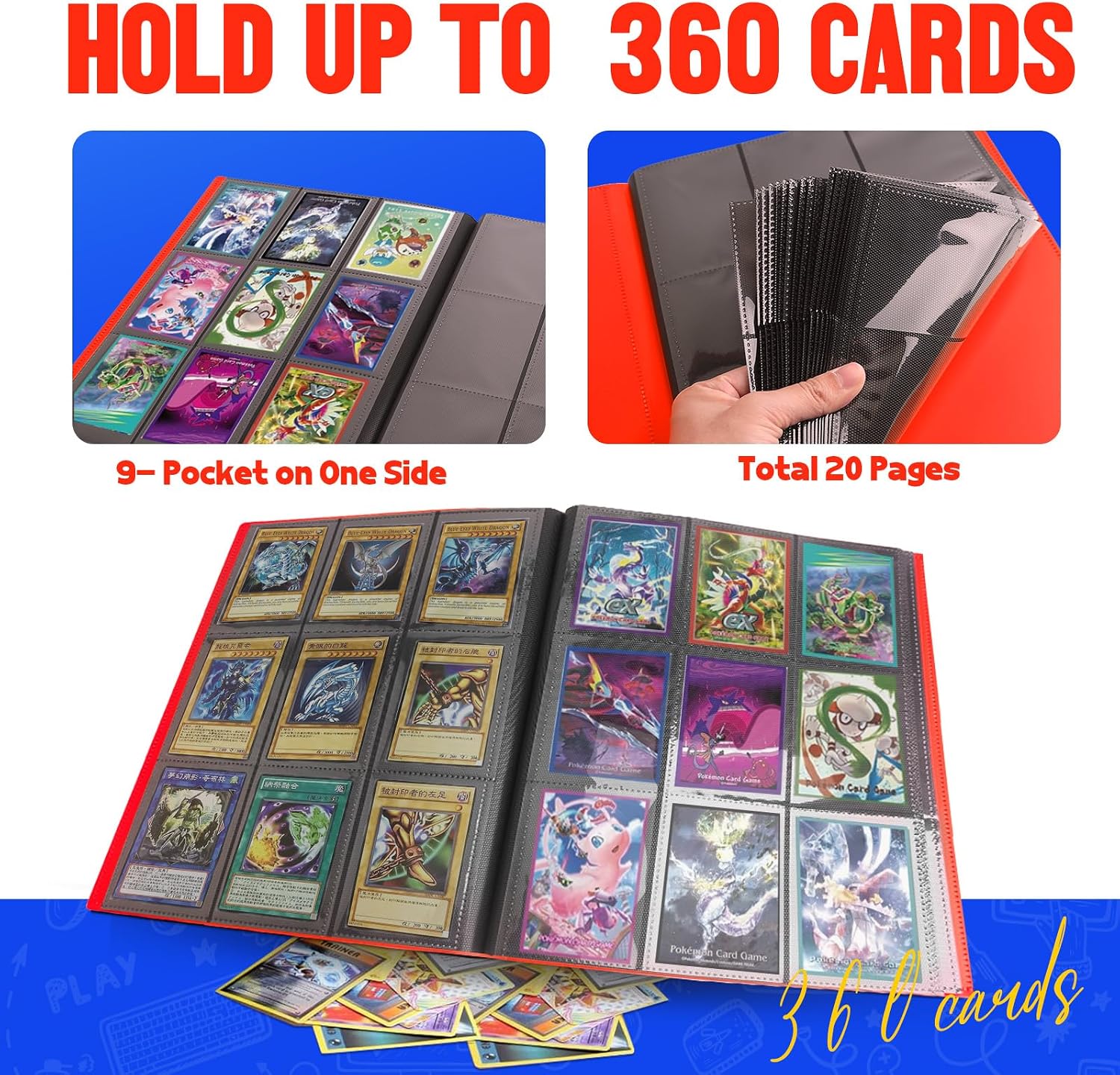 Detalle de Card Binder 9-Pockets: 360 Card Capacity Trading Card Binder (Red)