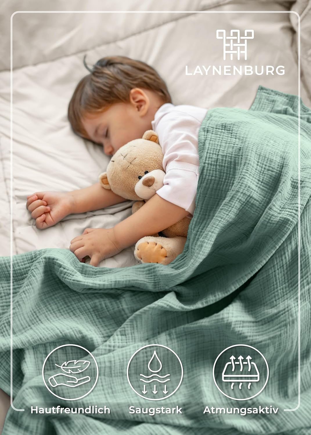Thumbnail 1 de LAYNENBURG Musselin Babydecke 120x120 mintgrün