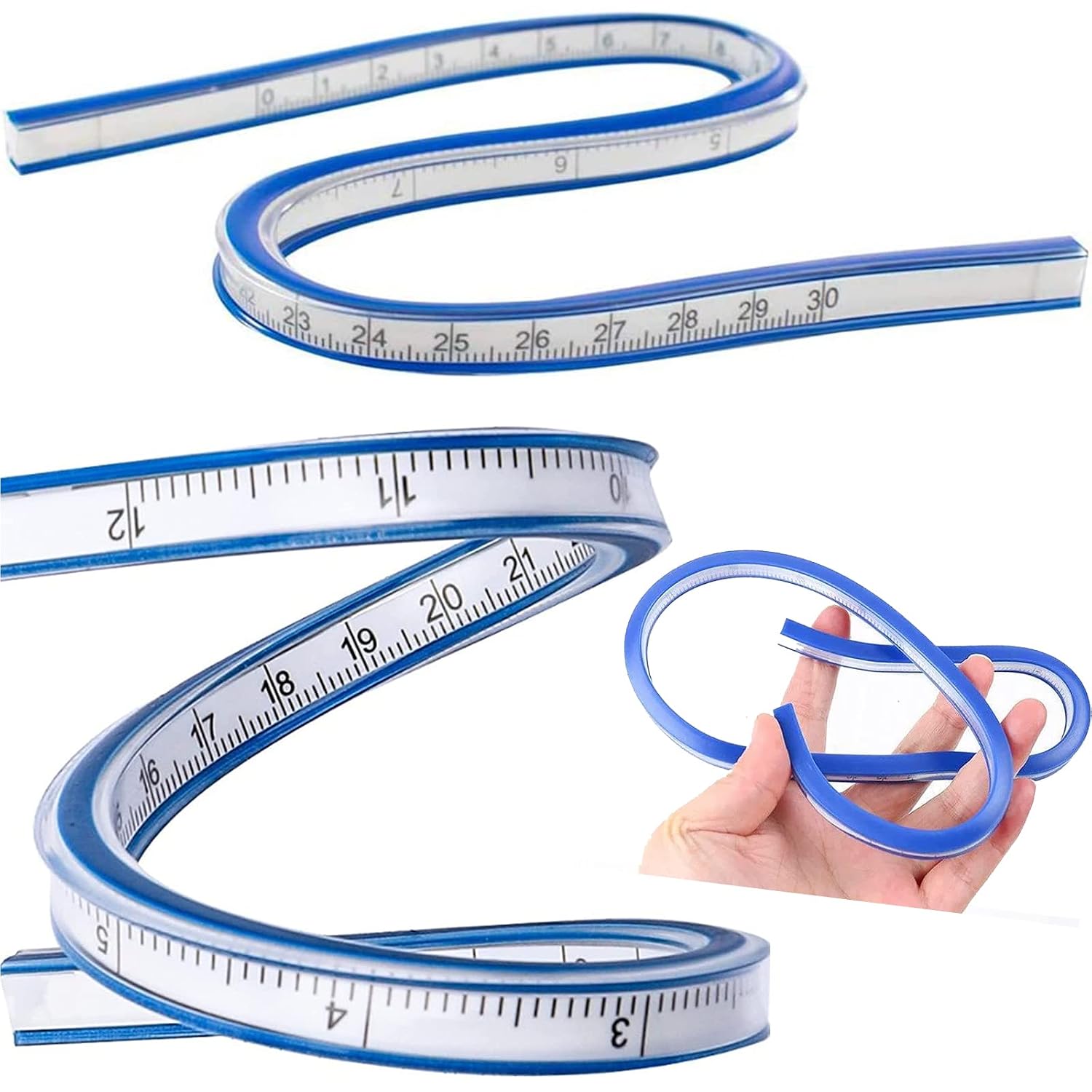 Detalle de Lwtsrp flexibele curve-linialen, set van 2 met PVC en dubbele schaal
