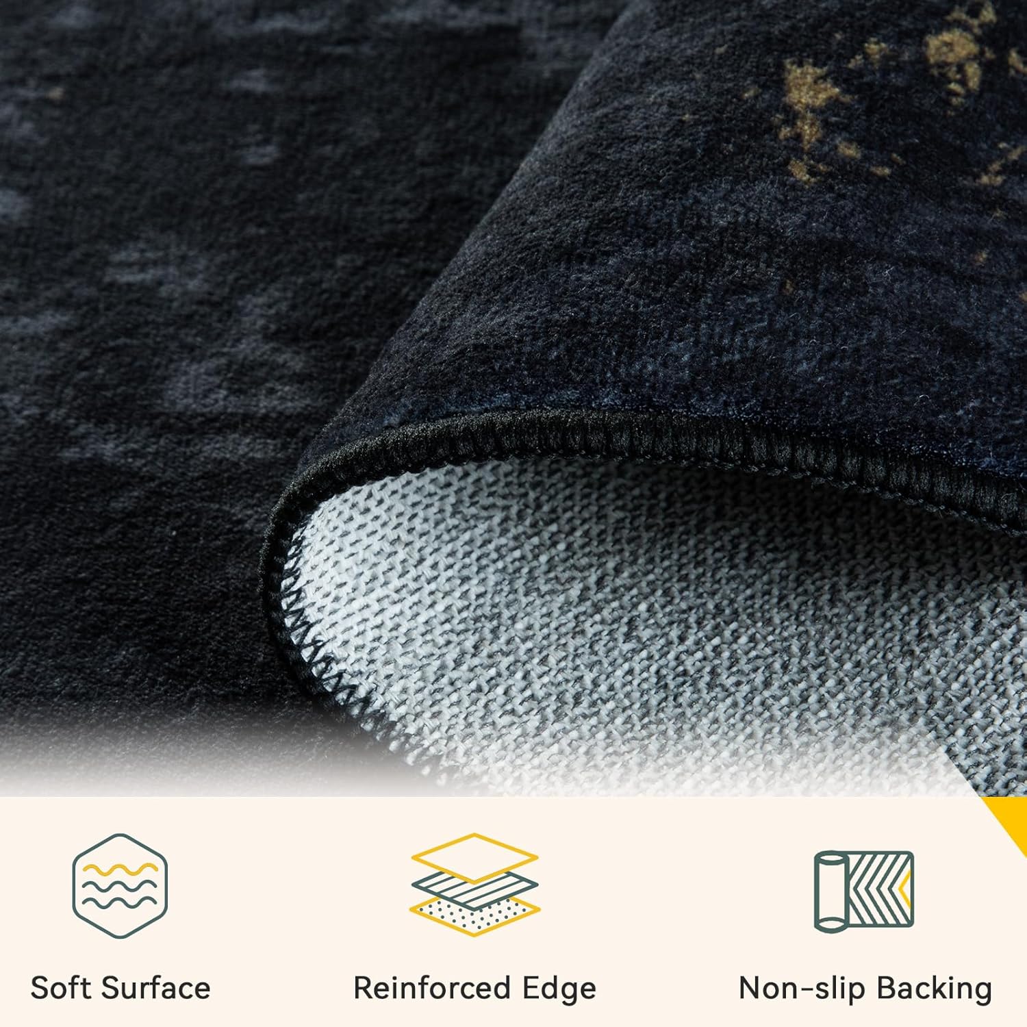 Thumbnail 3 de RELEANY Washable 8'x10' Non-Slip Modern Abstract Area Rug - Dark Black Gold