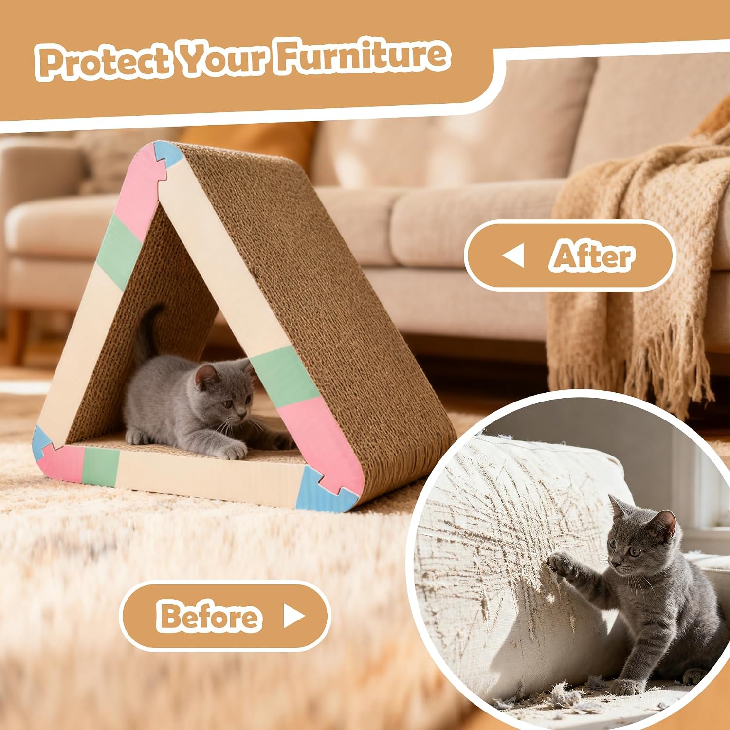 Thumbnail 4 de JUNGLE WELL Triangle Cat Scratcher Board 3-pack 🐱