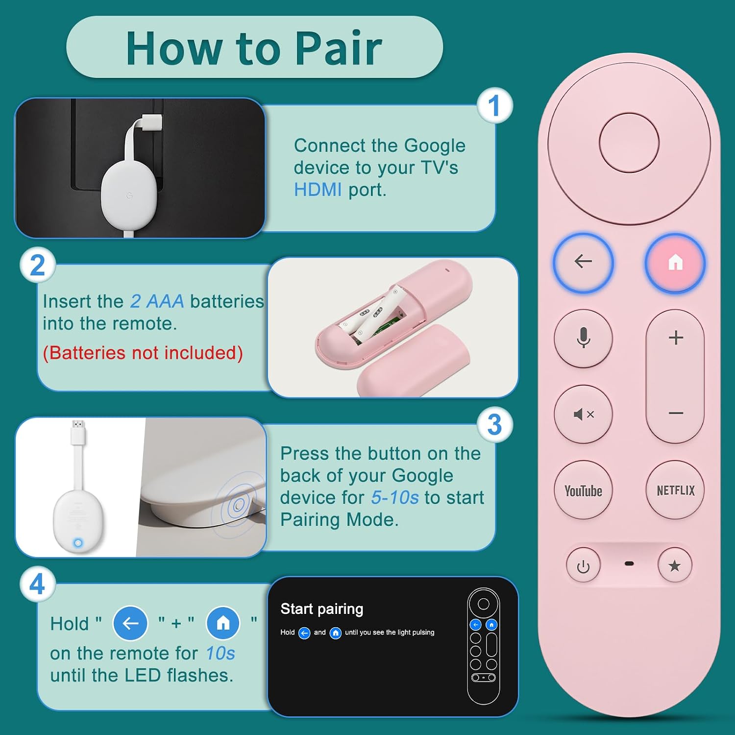 Detalle de Voice Replacement Remote for Google Chromecast TV (Pastel Pink) — 1-Year Warranty