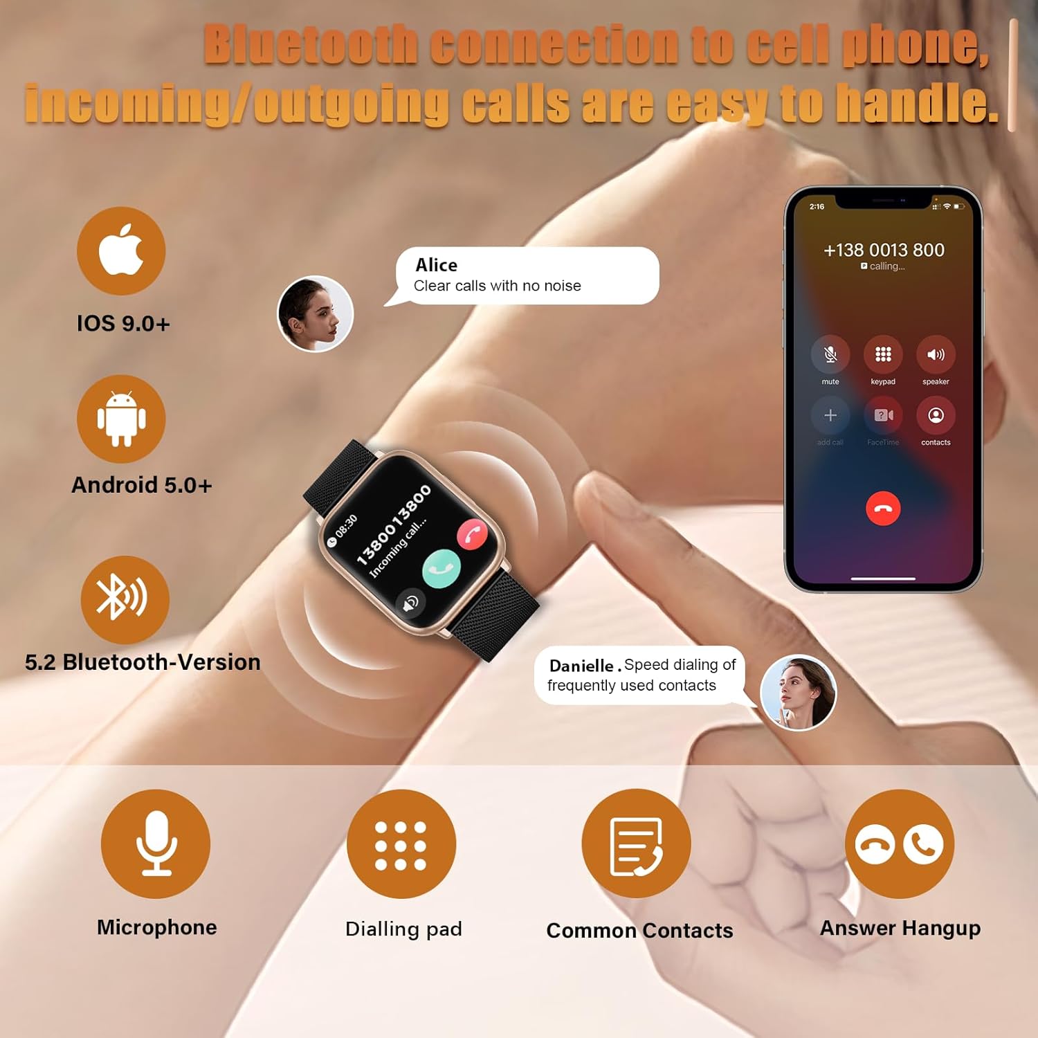 Detalle de SLOKSFil Smartwatch Donna con Chiamate Bluetooth e 120+ Modalità Sportive – Oro Nero
