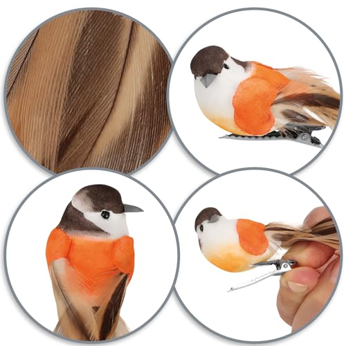 Thumbnail 6 de com-four 12x Pájaros Decorativos - juego mixto 02 (12 piezas) con clips de metal y plumas, 4 colores brillantes