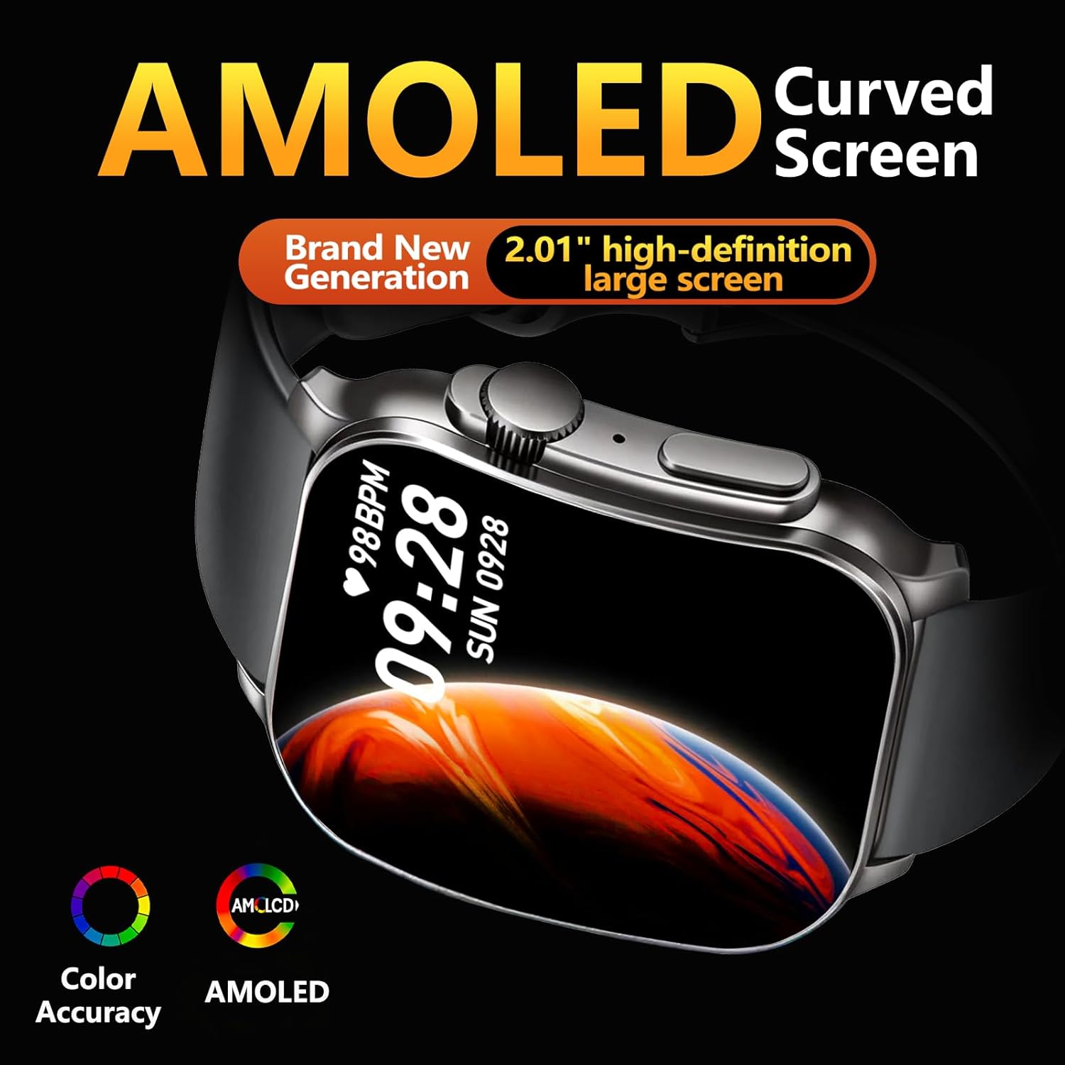 Thumbnail 1 de Smart Watch with 2.01-inch AMOLED Curved Display: 120+ Sports Modes, 24/7 Health Monitoring, IP68