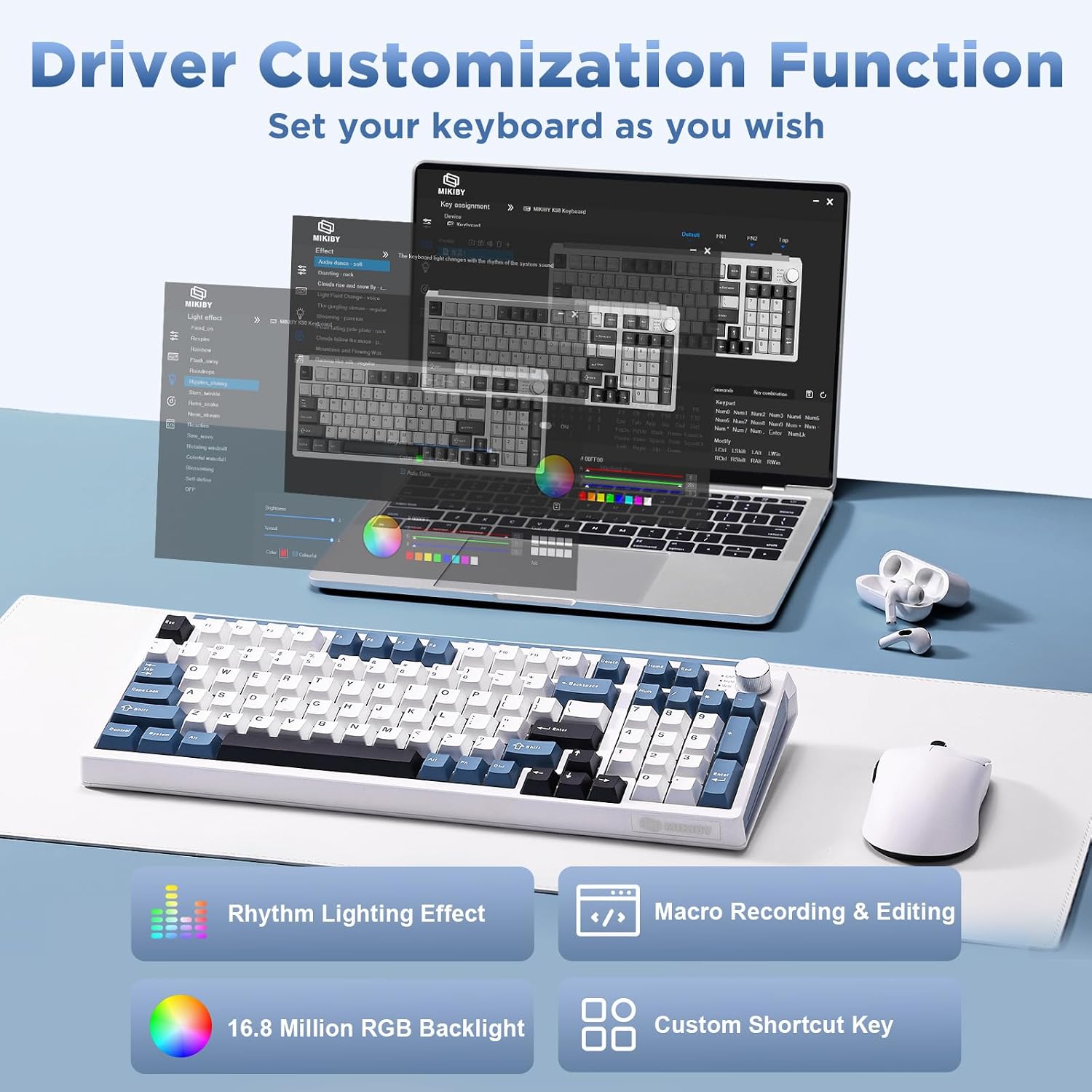 Detalle 2 de MIKIBY K98 Wireless Mechanical Keyboard, Tri-Mode, Hot-Swappable RGB