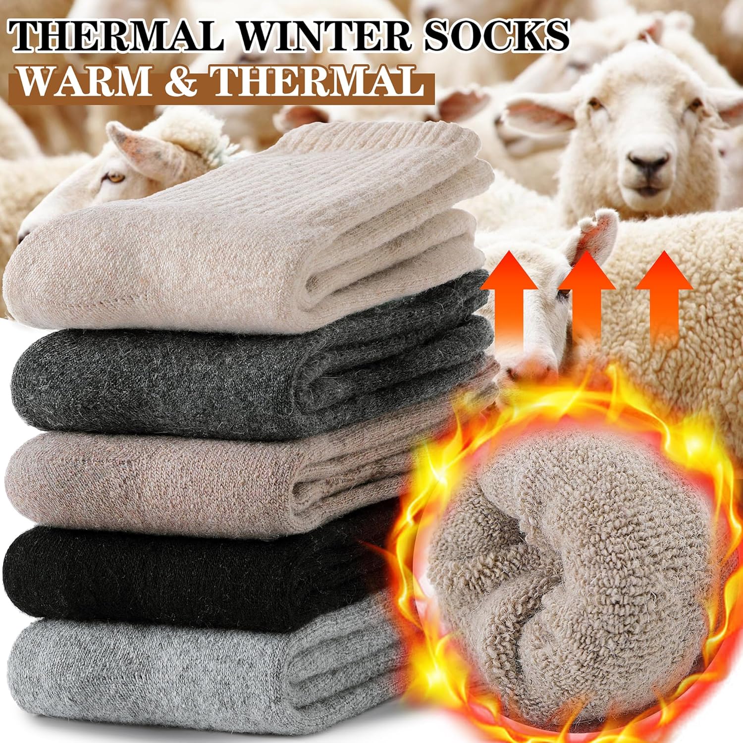 Detalle 2 de MOGGEI Merino Wool Hiking Socks 5 Pairs