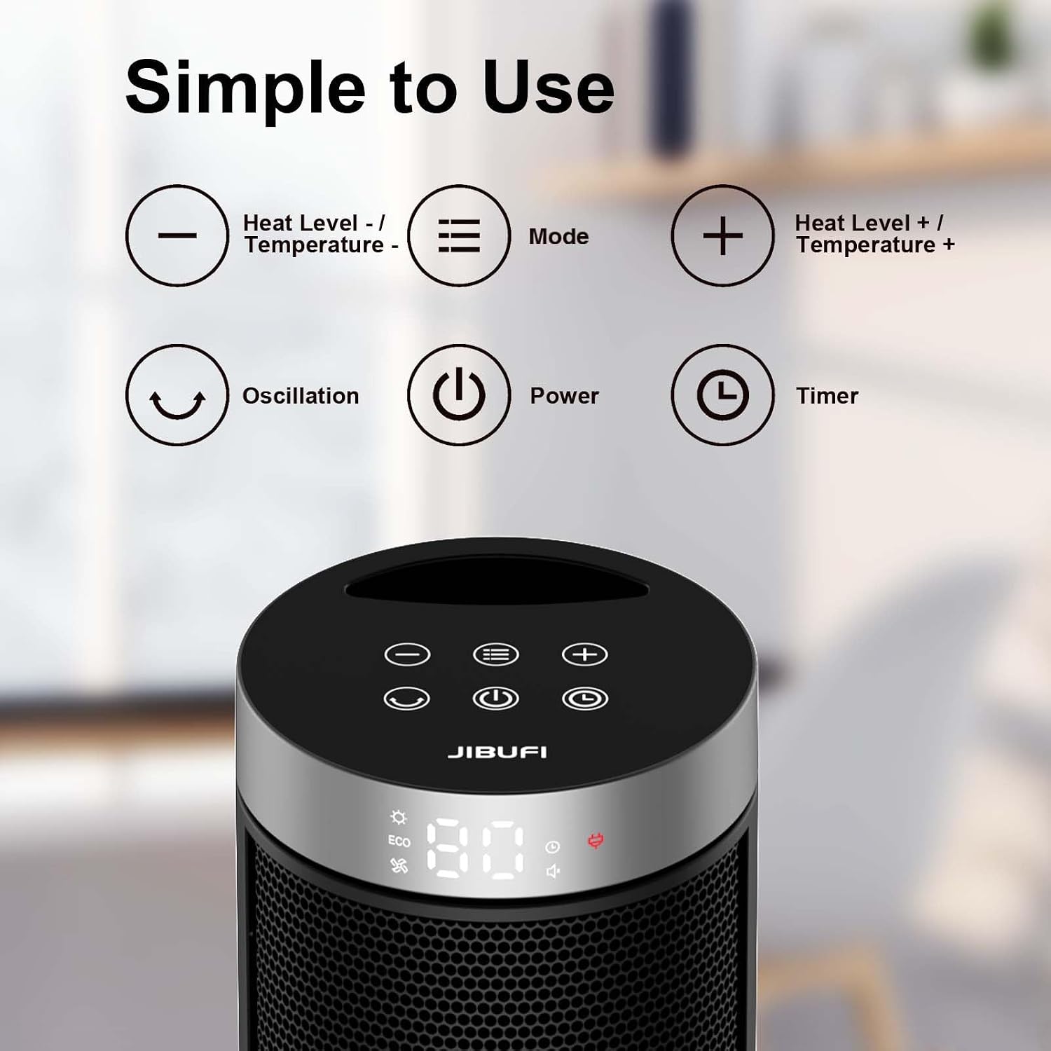 Thumbnail 1 de JIBUFI PTC-SL1702 17-Inch Space Heater, 1,500W, 70° Oscillation, Remote
