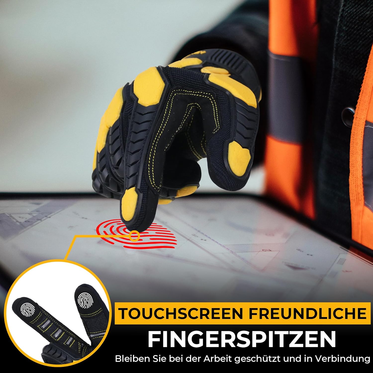 Thumbnail 3 de HANDLANDY Schnittfeste Handschuhe für Männer mit Anti-Vibrations-Schutz, gepolsterter PVC-Handfläche (Schwarz-Gelb) – Größe L