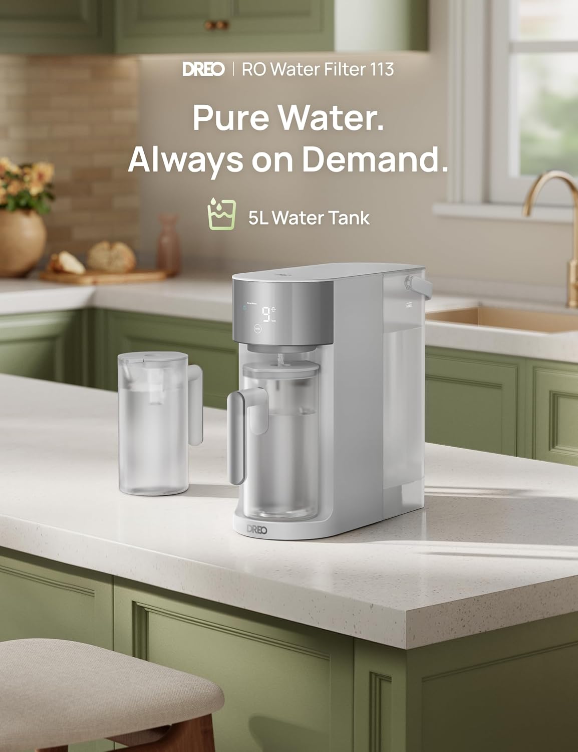 Detalle 2 de DREO RO Water Filter 113 DR-KWF003 Gray Countertop System, 5L