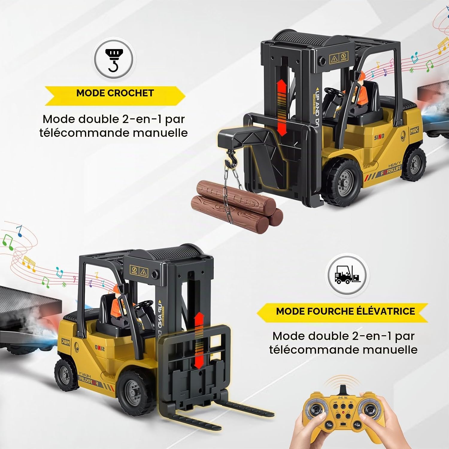 Detalle de Cirmine QH9014D-LD-HBYDE RC-heftruck 1:24 met aanhangwagen en kraanhaak