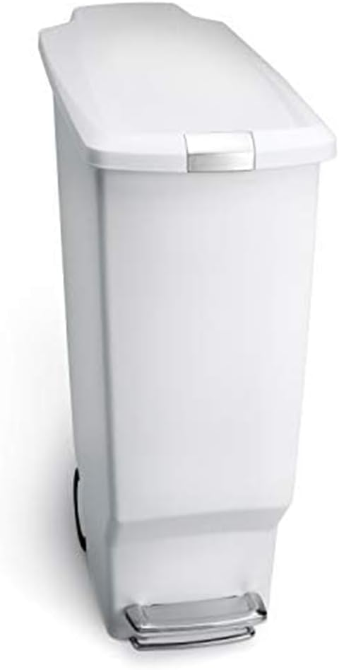 Detalle de simplehuman CW1332 – wąski kosz na śmieci 10 l z pedałem, biały plastik
