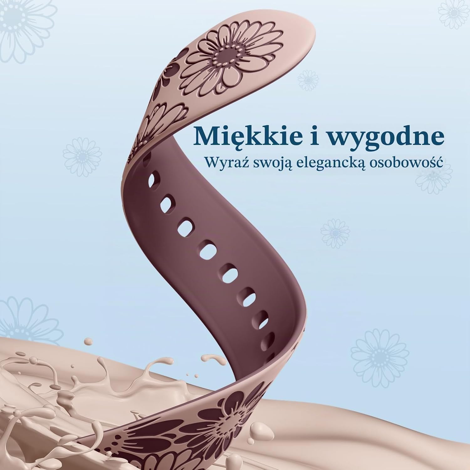 Detalle 2 de Netolo SG-20-Sunflower-PinkPurple – silikonowy pasek 20 mm z grawerem kwiatowym