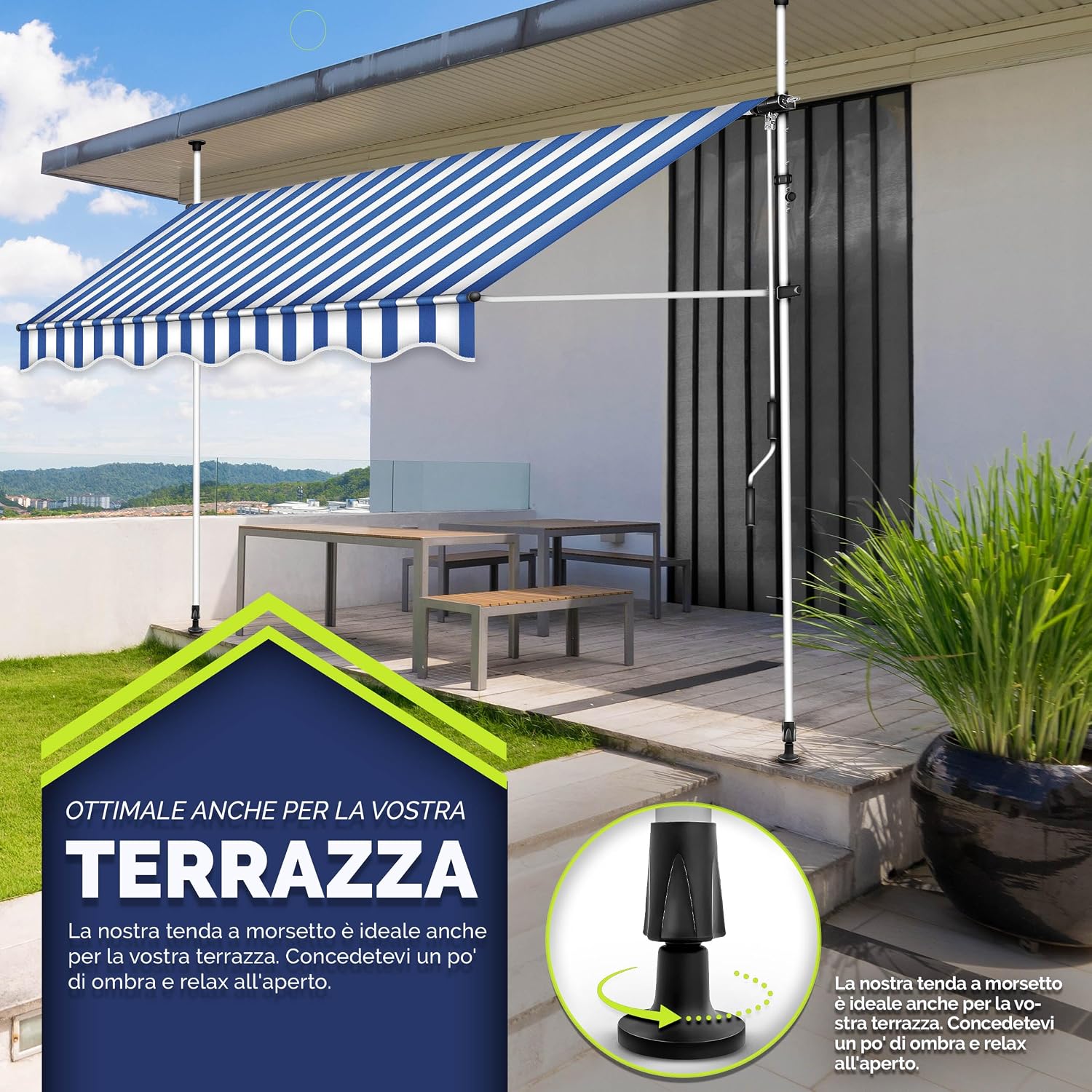 Detalle 2 de tillvex Tenda da Sole a Bracci 200 cm, regolabile senza forare 🌤