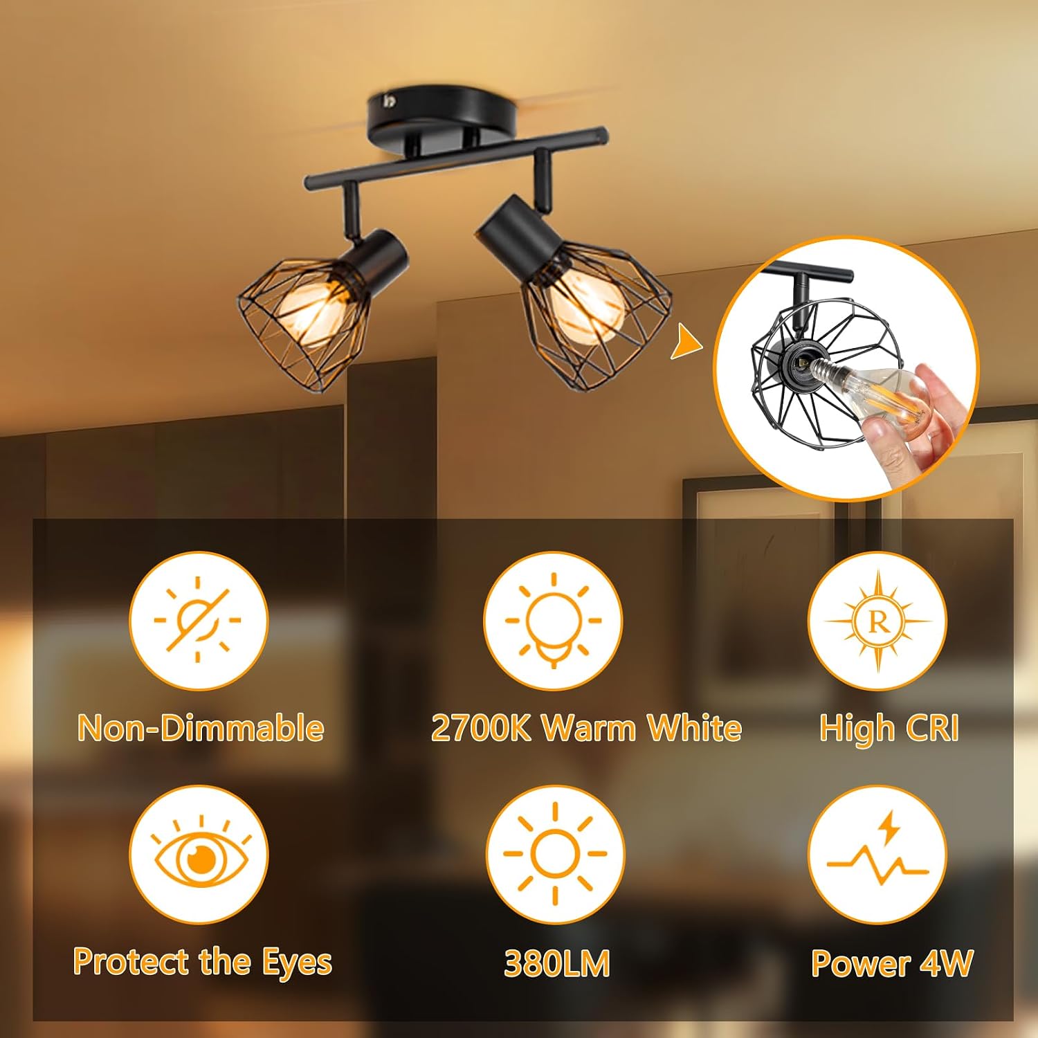 Detalle de Dehobo E14 LED Warmweiß Vintage Glühbirne – 6er-Set, 2700K, 4W, 380 lm, Filament, Nicht Dimmbar