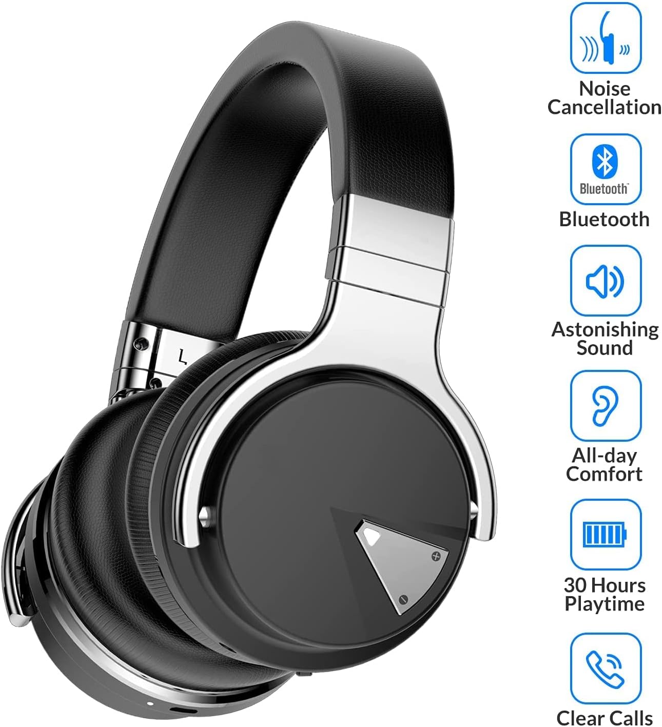 Thumbnail 1 de Silensys E7 Active Noise Cancelling Wireless Bluetooth Headphones (Black) with Mic