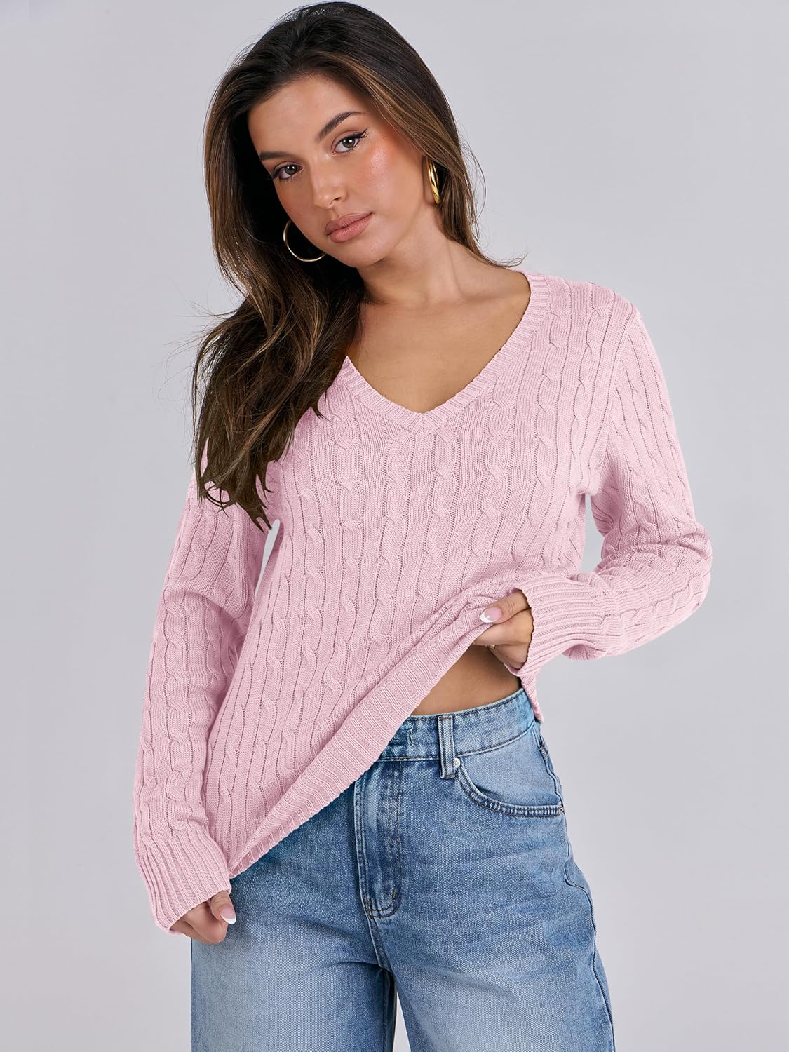 Thumbnail 3 de ANRABESS Womens Cable Knit V-Neck Sweater