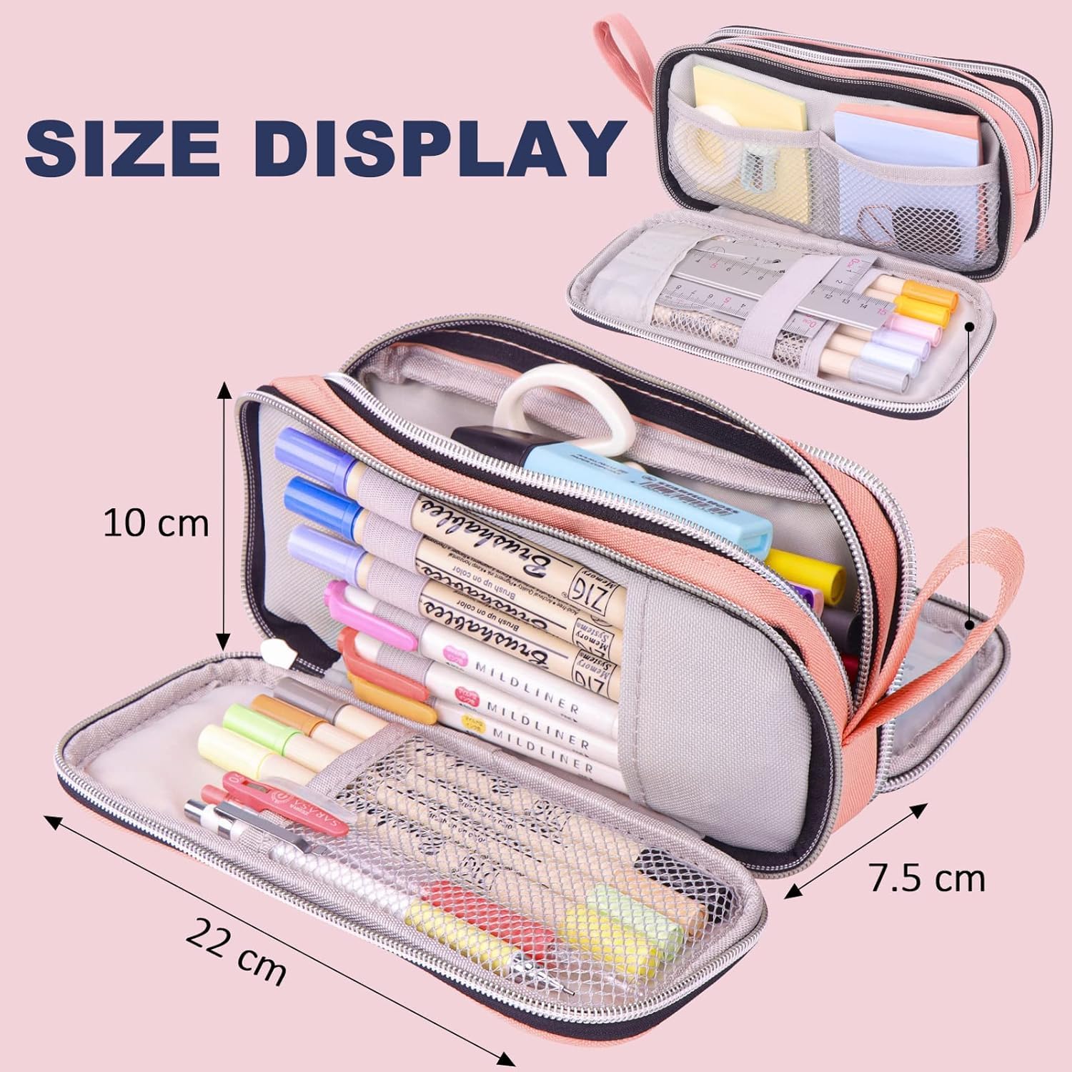Thumbnail 1 de COLOCASTLE Federmäppchen groß mit 3 Fächern (Rosa) – Pencil Case für Schule, Büro & Teenager
