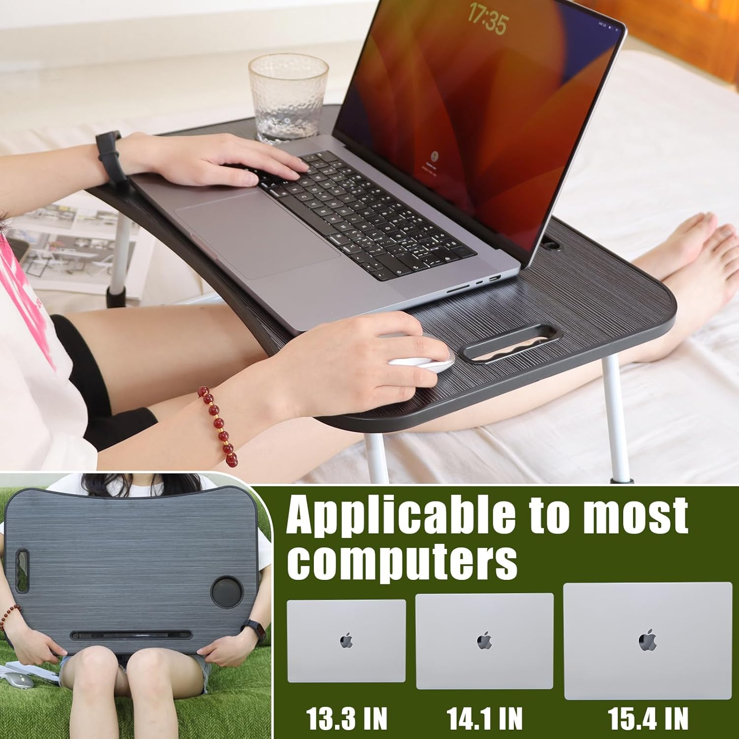 Thumbnail 5 de Laptop Desk with Foldable Legs and Cup Slot – Black (Bed Table)