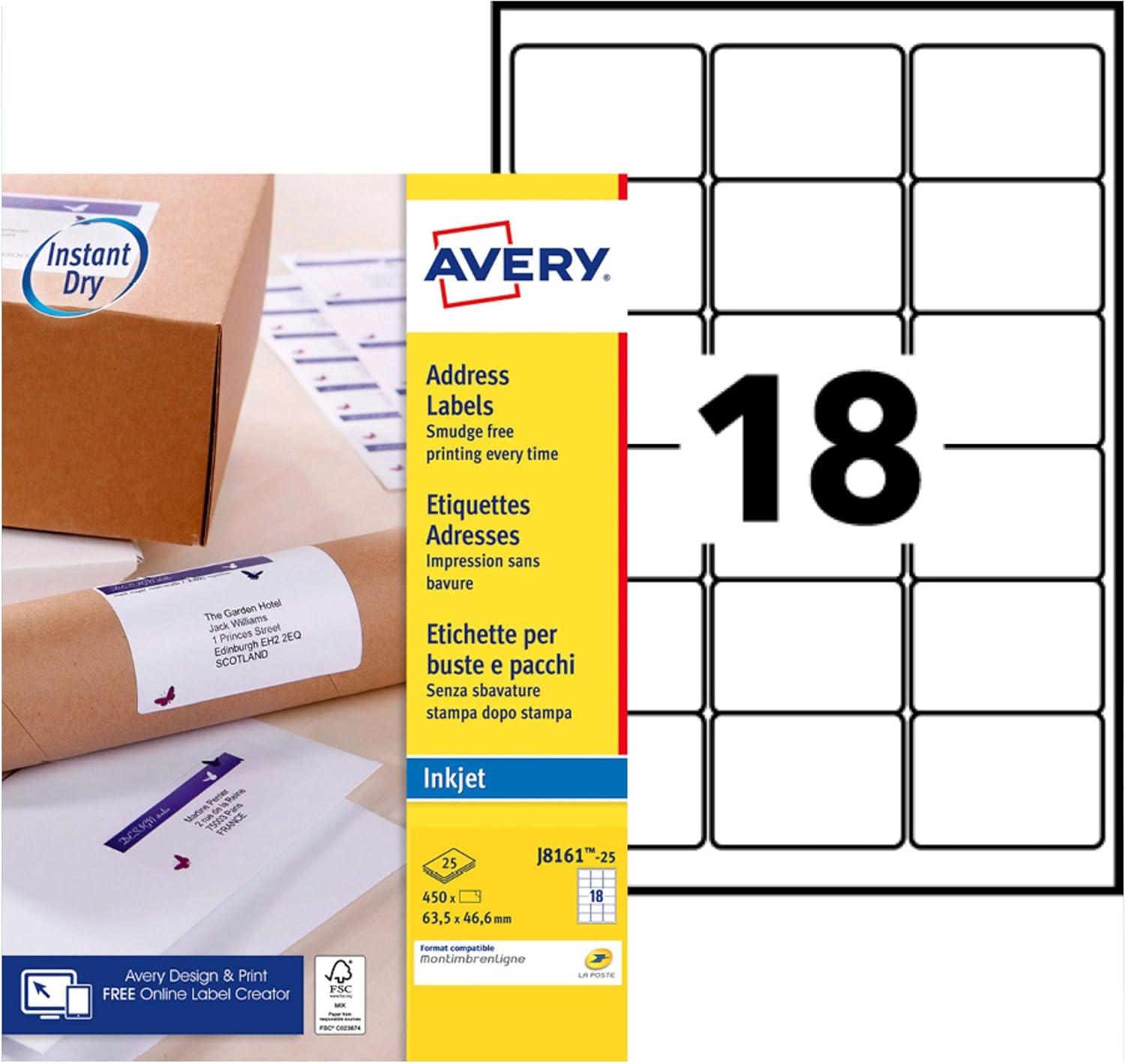 Thumbnail 6 de Avery Étiquettes Autocollantes Blanches 525 Pièces 63,5 x 38,1 mm – Impression Jet d’Encre