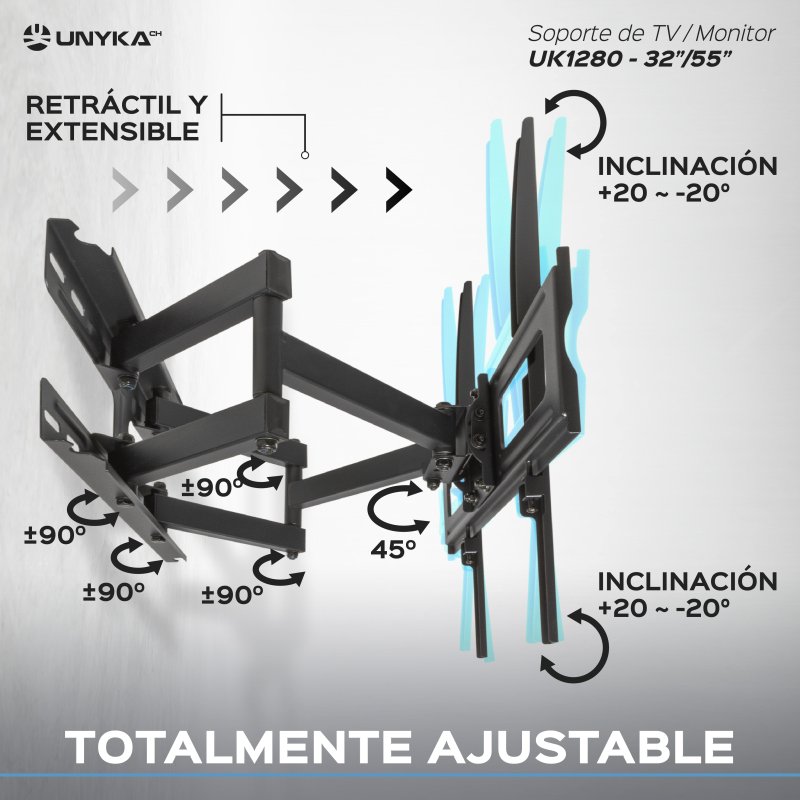 Thumbnail 1 de UNYKAch UK1280: Soporte de pared articulado para TV 32–55" con doble brazo y soporte VESA 200×200 a 400×400