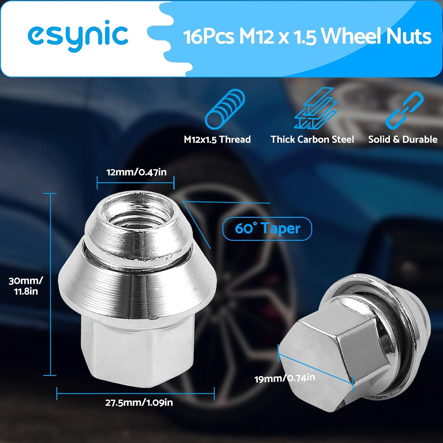 Detalle de eSynic 16 Pack Professional Wheel Nuts Set for Ford (M12x1.5) with 19mm Hex