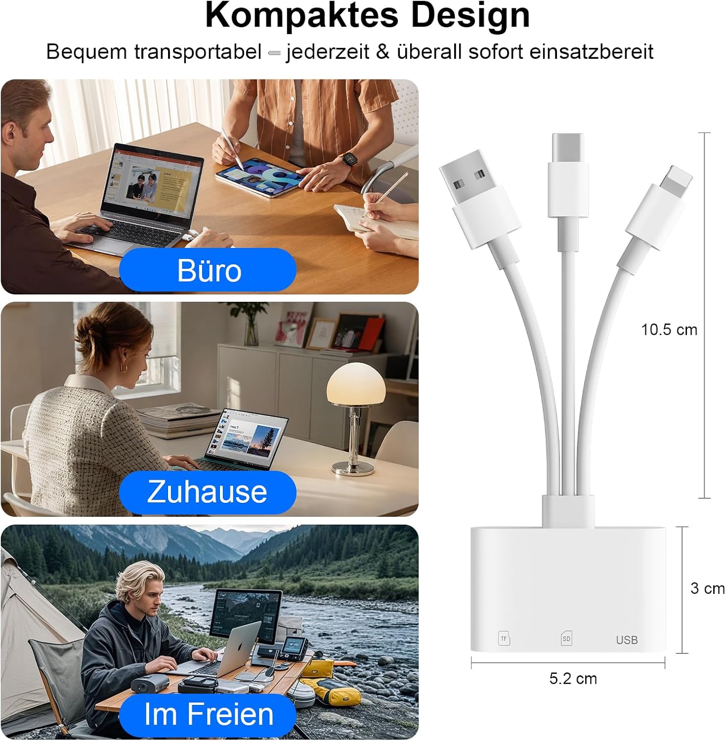 Thumbnail 6 de Dalimee SD Kartenleser USB-C/USB-A/Lightning – vielseitiger 3-in-1 Kartenleser für iPhone, iPad, MacBook, PC und Android