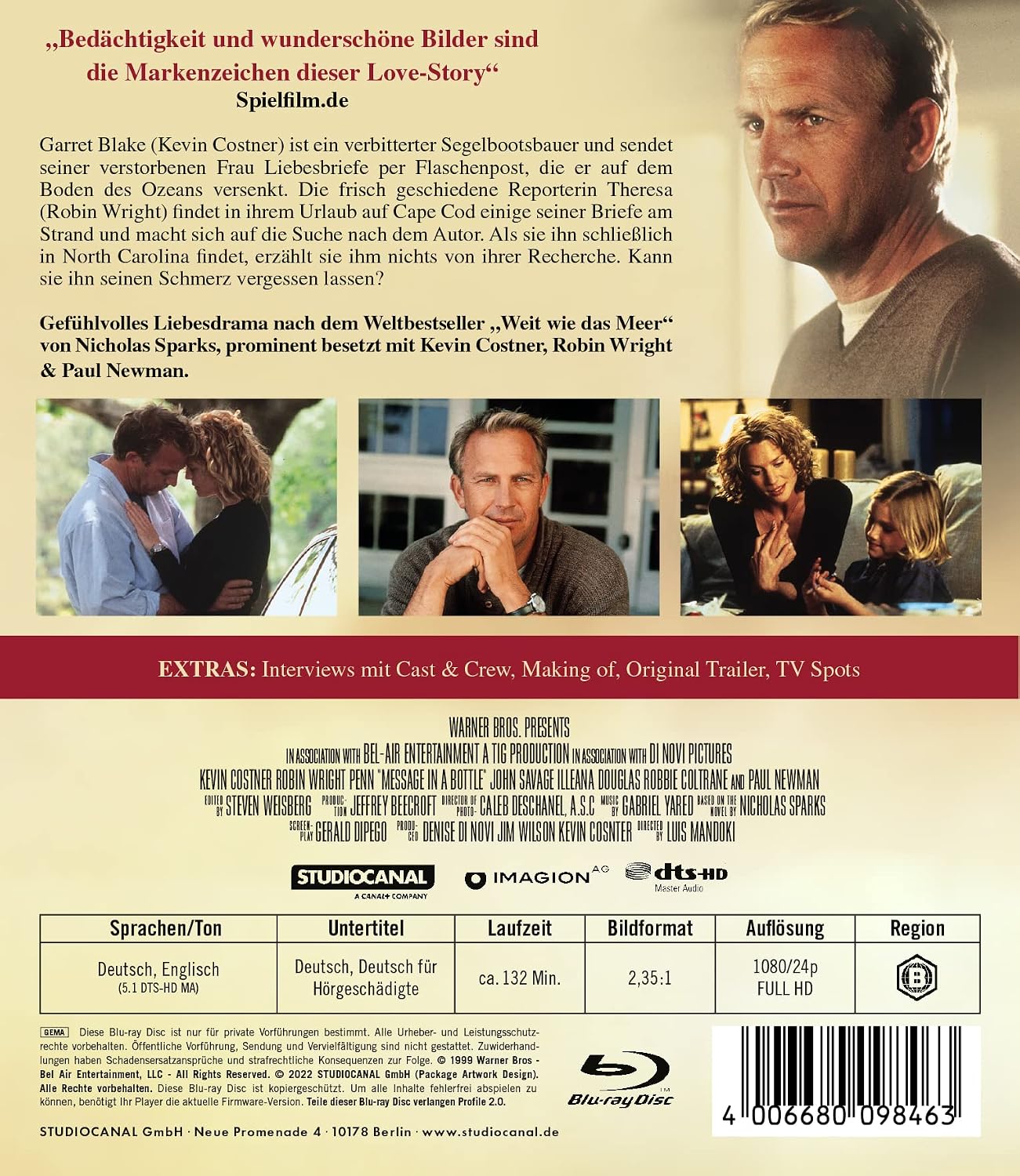 Detalle 1 de Message in a Bottle – romantiskt drama med Kevin Costner och Robin Wright