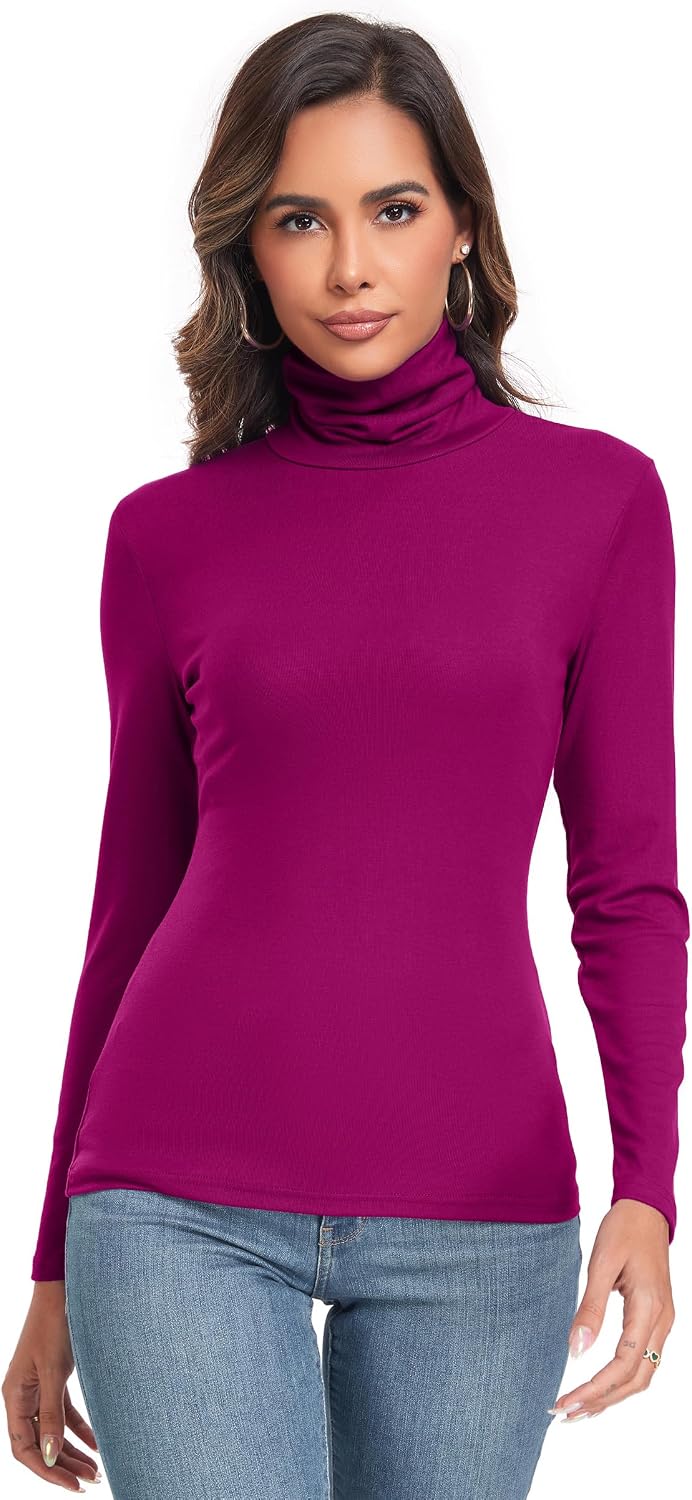 Detalle de Qaffier Women's Lightweight Slim-Fit Turtleneck Base Layer Top