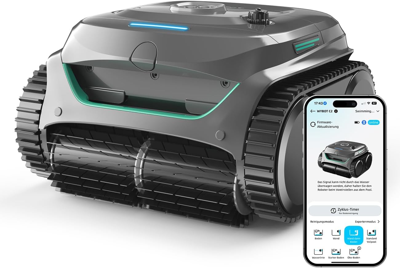 Detalle de WYBOT C2 Poolroboter Akku Boden und Wand – 3‑Fach Motor, Doppelfiltration, App‑Steuerung