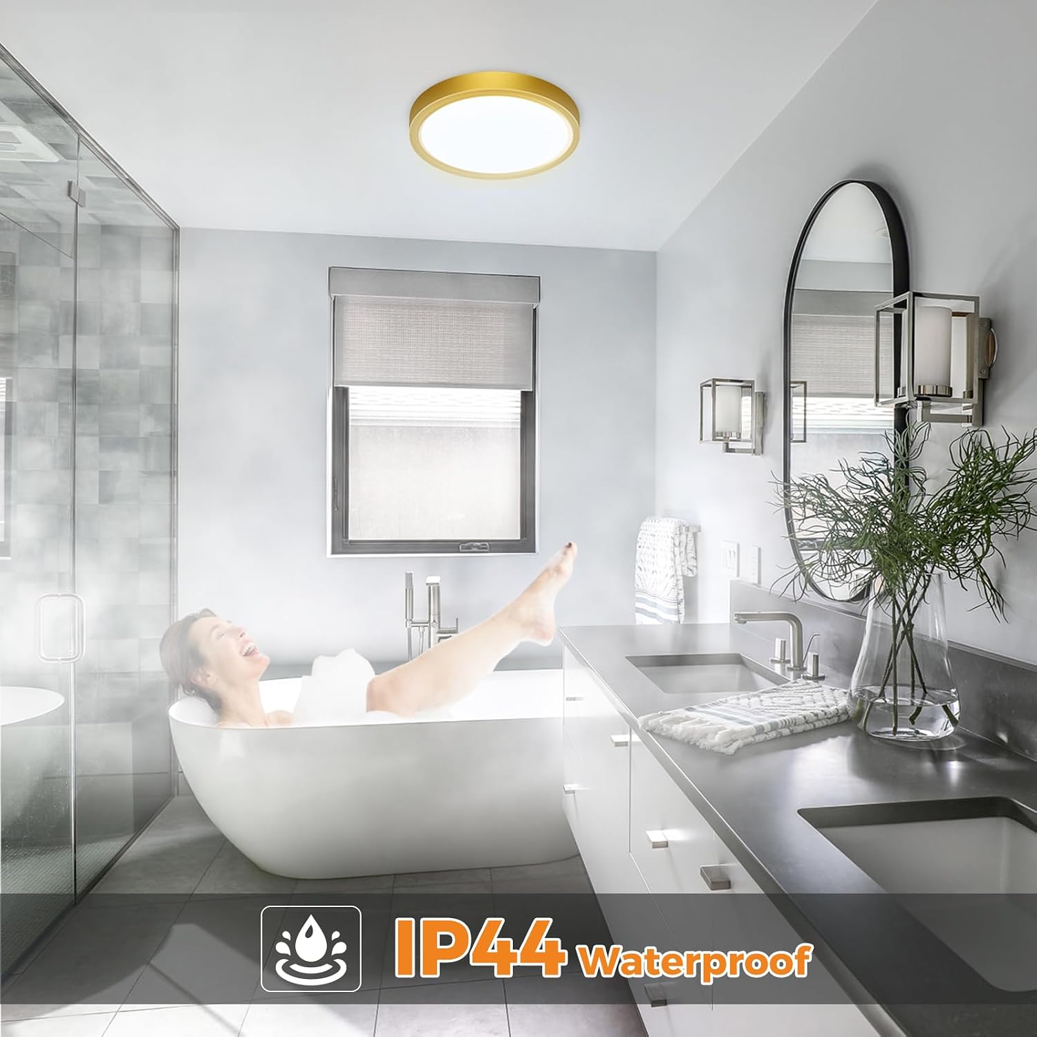 Detalle de slochi Bathroom Light: 3‑in‑1 Colour Temperature, 18W, 22cm Round Flush Ceiling Light (Gold)