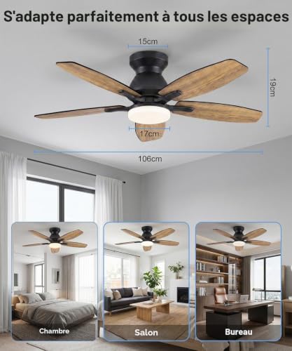 Thumbnail 7 de Ventilateur de Plafond avec Lumière 106 cm – 5 pales, Télécommande, 6 vitesses, 3 températures de couleur, moteur réversible – Macchiatto