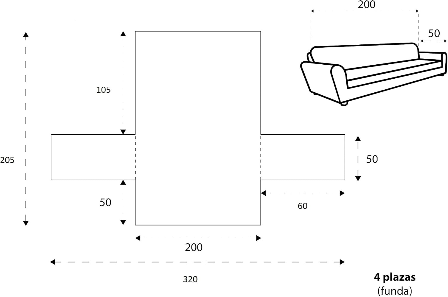 Thumbnail 3 de Textilhome Circus Funda Sofá 4 Plazas 200 cm beige