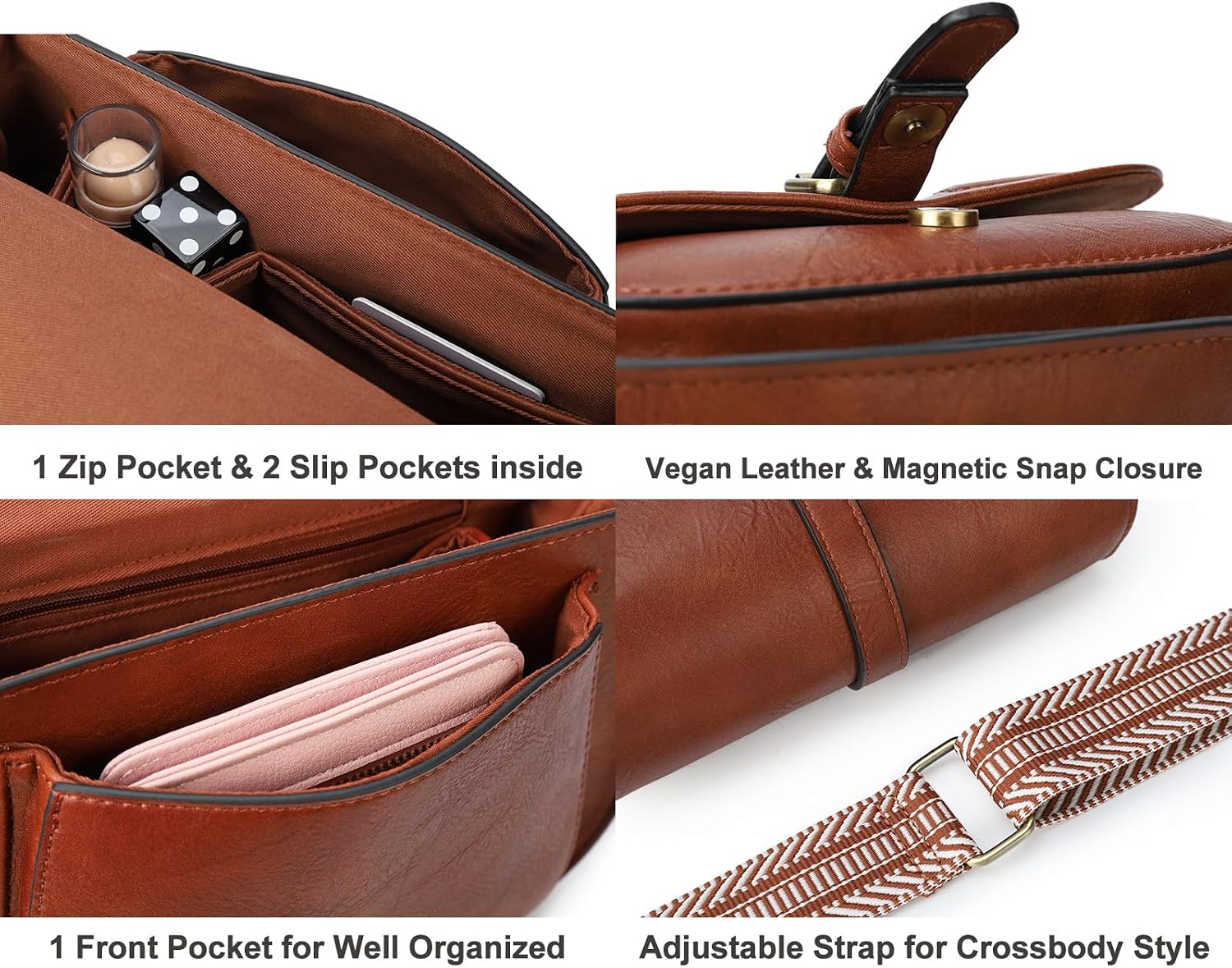 Detalle de AFKOMST vintage-style vegan leather crossbody bag for women (small satchel & shoulder bag)