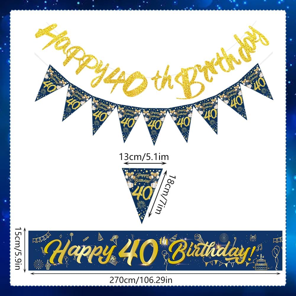 Detalle de DEARLIVES Blue & Gold 40th Birthday Decoration Kit
