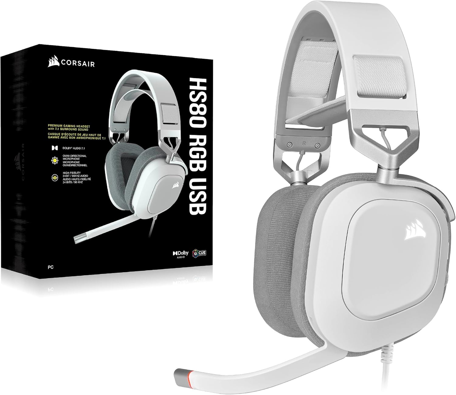 Thumbnail 6 de Corsair HS80 RGB USB Gaming-Headset (Weiß) mit Dolby Audio 7.1 und Broadcast-Qualität-Mikrofon